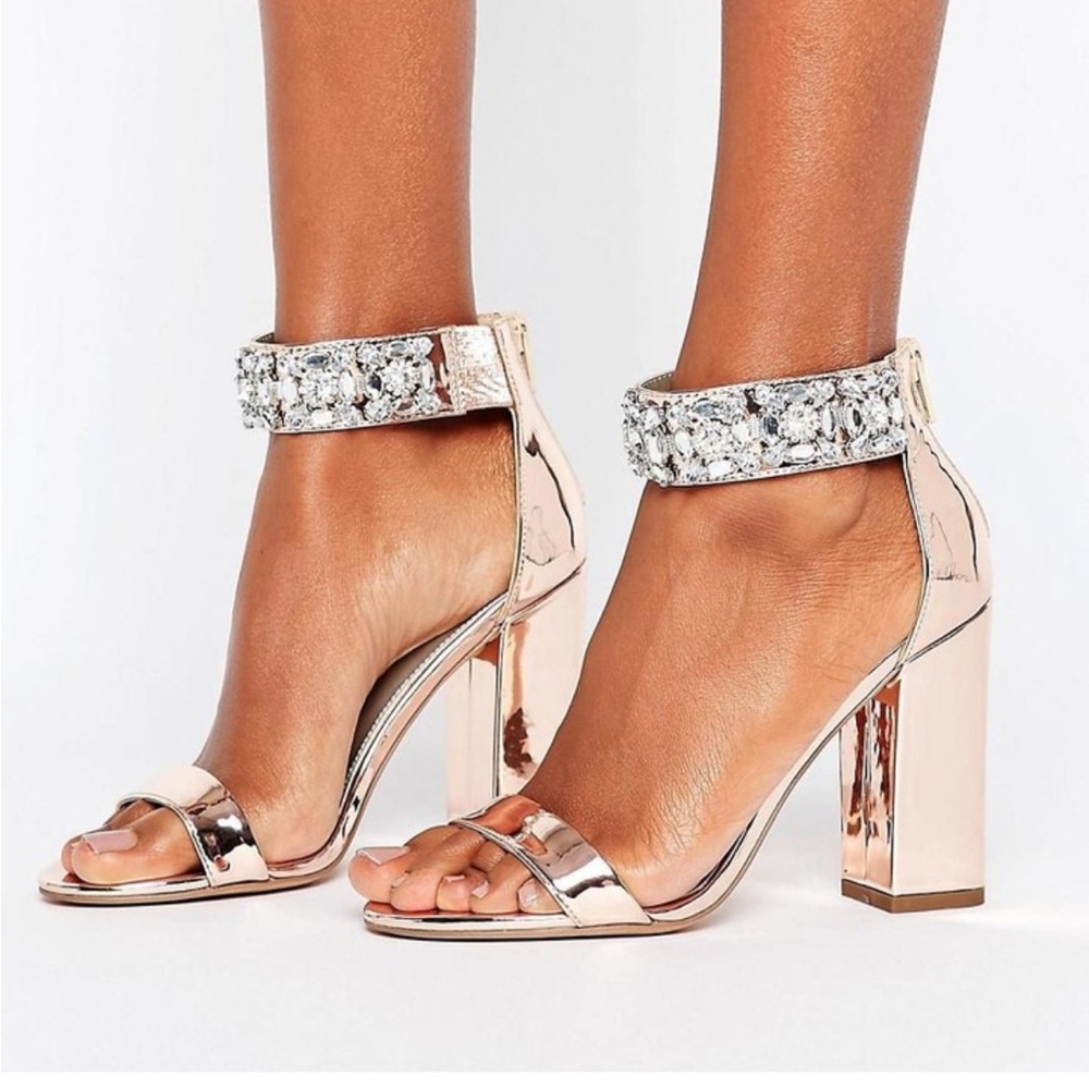 ASOS Metallic Rose Sandals with Crystal Embellishment